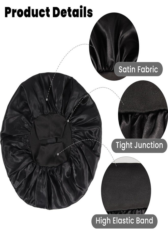 JOLYEAK Hair Bonnet for Sleeping,Satin Lined Bonnet,Double Layer Satin Bonnets,Sleeping Hair Cap for Women Men Dreadlocks Braids Curly Hair Shower Black - Image 4